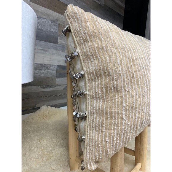 Vintage Moroccan Wedding Blanket Pillow, Sequined Handira Cushion 03YS00937 - Picture 7 of 10